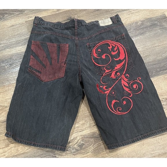 Project‎ Mayhem Denim Shorts Size 40/15 - Black Wash Red Stitching  Y2K - Picture 6 of 6